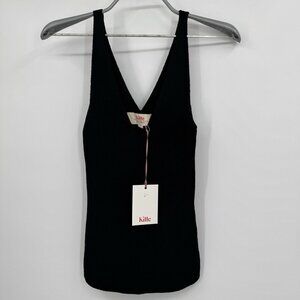 Kilte Collection The Katherine Rib Knit Tank Top size 0 XS in Black Rayon